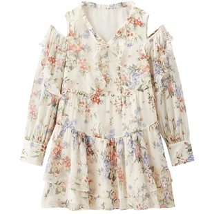 【商场同款】乐町碎花露肩连衣裙2025早秋新款宽松裙子C1FAF3108