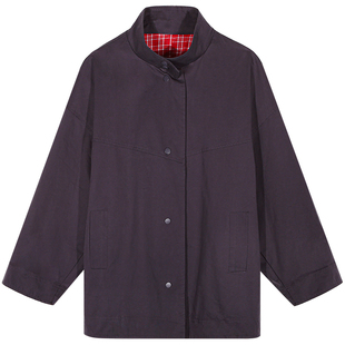 今屿花花 风衣女款2025新款早秋设计感小众灰色外套宽松小个子女