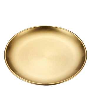 304韩式不锈钢金色圆盘骨碟菜碟蛋糕甜品盘烤肉店生肉盘浅托盘子