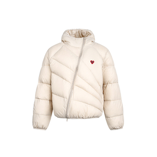 查尔斯桃心连帽短款斜拉链羽绒服男女宽松90白鸭绒面包服保暖外套