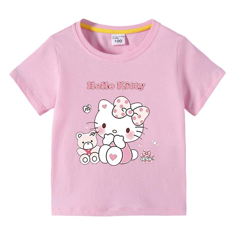 女童HelloKitty纯棉短袖儿童夏季凯蒂猫衣服女孩可爱KT猫T恤上衣