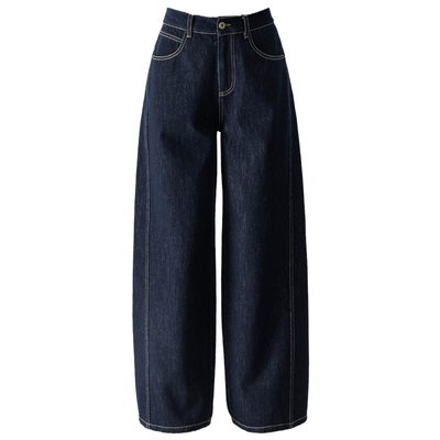 春四季丹宁蓝加绒阔腿牛仔裤女裤