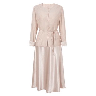 马天奴2026春新款新中式国风刺绣上衣开衫吊带连衣裙子两件套装女