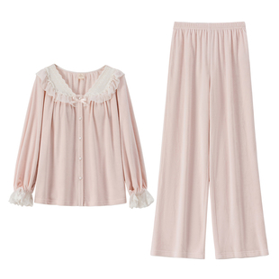 RoseTree珊瑚绒睡衣女款秋冬季宫廷风法兰绒毛绒家居服套装带胸垫