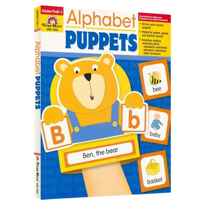 Evan-Moor Alphabet Puppets美国加州教辅  字母活动手册 DIY手册 课外教辅 英文早教启蒙 幼儿园至一年级 英文原版进口书