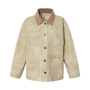 RPB BRAND 复古撞色领工装夹克女春秋帆布宽松休闲翻领外套上衣