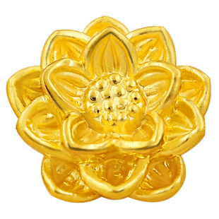 3D硬金999足金黄金 莲花转运珠配佛珠男女款 八宝边路路通手链串