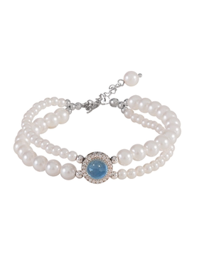 施家珍珠海蓝宝纯银手链高级感