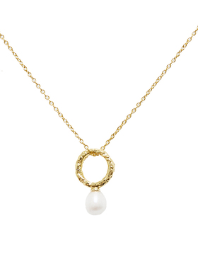 金属金属圆环天然白色珍珠项链