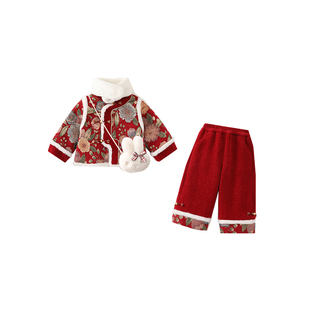 女童拜年服唐装宝宝周岁礼服汉服国风儿童东北大花棉袄过新年衣服