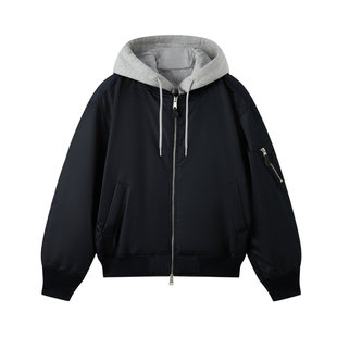 SPAO韩国同款25年冬季新品男女同款简约可拆卸帽飞行夹克棉服外套