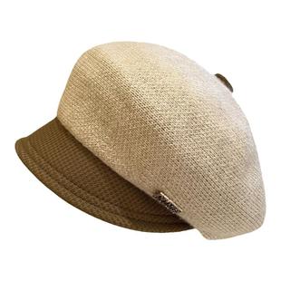 帽子女秋冬保暖百搭贝雷帽潮网红拼接针织显脸小短檐鸭舌帽画家帽