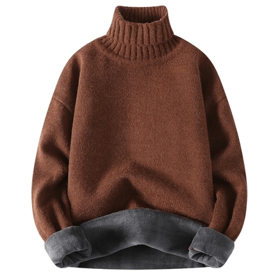 【加绒加厚】可翻高领毛衣男秋冬
