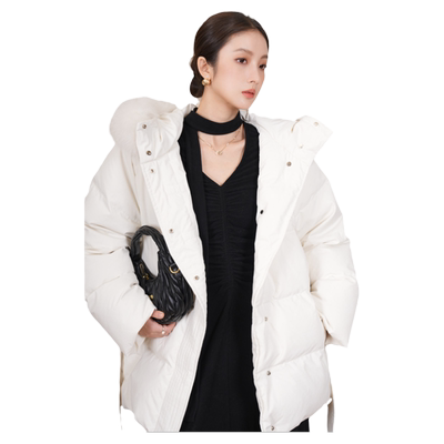 白色白鹅绒短款羽绒服狐狸大毛领