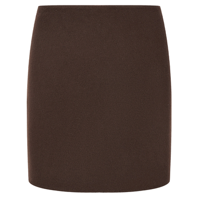 深咖色绵羊毛双面呢及膝半身裙女