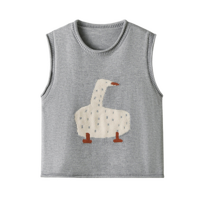 韩系卡通图案针织马甲背心女秋装减龄叠穿无袖坎肩洋气马夹上衣潮