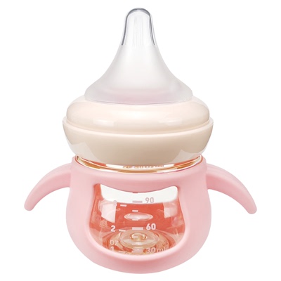 宝宝喝水训练食品级塑料小奶瓶120ml宽口径防摔PPSU幼儿手柄吸管