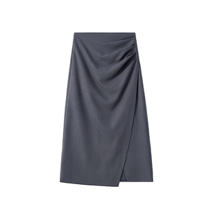 黑色褶皱西装裙女春夏高腰开叉a字半身裙小个子不规则包臀中长裙