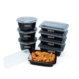 750欧式长方形一次性餐盒1000外卖打包饭盒圆形700ml凸盖999汤碗