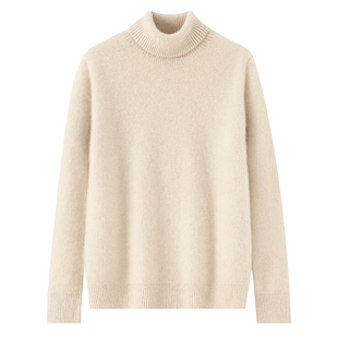 加厚100%纯羊毛衫男高翻领套头毛衣商务休闲秋冬季宽松针织打底衫