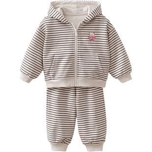 马克珍妮松弛条纹女童省心连帽套装宝宝套装2026年春装新款560208