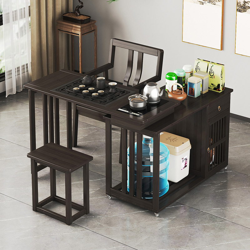 可移动旋转茶桌中式阳台小型泡茶桌非实木茶车多功能茶具茶台整套