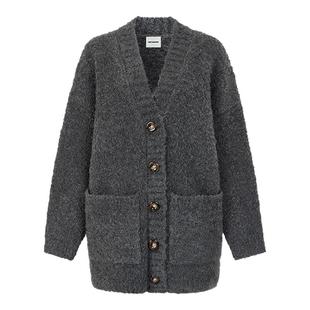 MHV ARCHIVE 羊毛圈圈毛高克重加厚女士针织大开衫毛衣