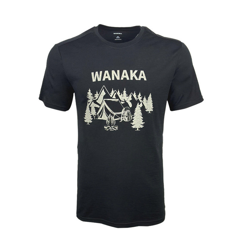 WANAKA美丽诺羊毛 男士野营印花短袖T恤 透气速干防晒户外徒步
