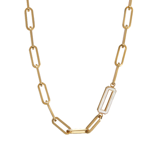 Neverfar白贝母环扣项链镀18K金原创粗链条饰品女