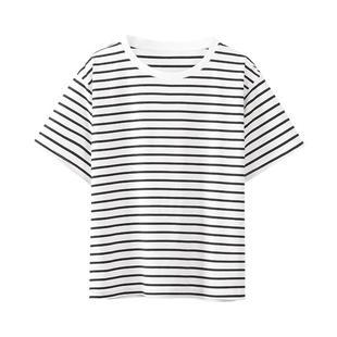 黑白条纹短袖t恤女夏季百搭宽松显瘦纯棉打底衫航海圆领半袖上衣