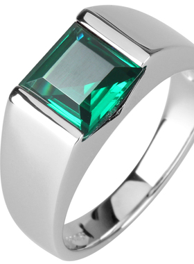 简约纯银镀金绿宝石男士戒指刻字