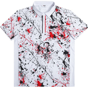 【春季新款】高尔夫服装男装衣服短袖t恤夏季泼墨图案上衣Polo衫