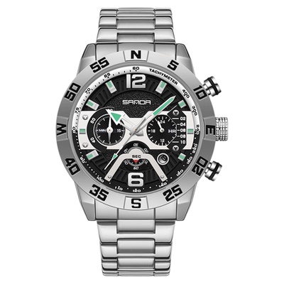 SANDA热销石英表三眼六针带日历