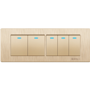 【四位五开】国际电工118型开关插座面板墙壁香槟金四位五开双控