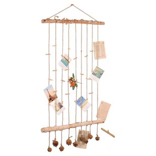 创意照片墙原木手工麻绳装饰幼儿园班级挂绳相片展示墙面挂件挂饰