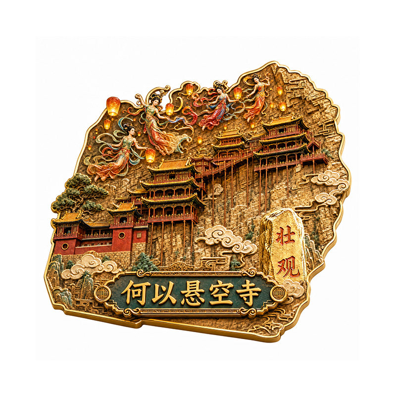 【悬空寺冰箱贴金属】山西恒山何以悬空寺立体创纪念品冰箱装饰