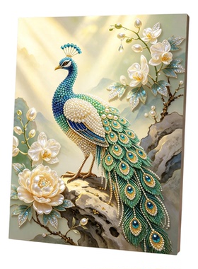 2026新款珍珠画牡丹孔雀材料包DIY手工钻石贴画高级感客厅装饰画