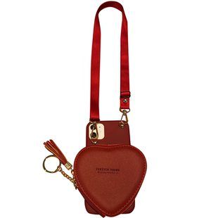 心形零钱包适用苹果12promax手机壳iphone14plus斜挎15酒红11软13女款17带挂绳8车钥匙包xsmax防摔套14卡包16