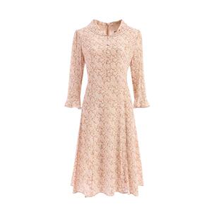 声雨竹官方旗舰店2024秋冬新款长袖印花连衣A字裙气质中裙甜美女