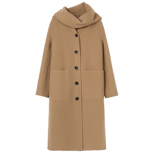 【羊毛羊绒】LANCY/朗姿25冬新款显瘦高端双面呢围巾长款毛呢大衣