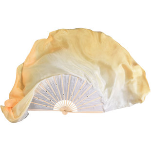 艺都 真丝舞蹈扇子 民族舞跳舞扇 米黄金黄双面渐变色古典舞扇子
