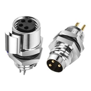 M8航空插头传感器接头接插件板前板后法兰公母座3芯4芯连接器铜针