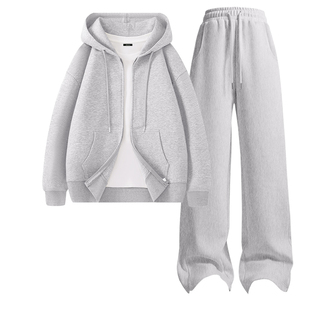 名创优品运动套装女2026新款早春小个子灰色卫衣外套裤子两件套D