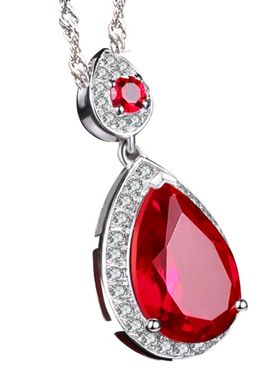红宝石吊坠925纯银镀18K金镶嵌7.5克拉彩宝红刚玉珠宝水滴项链女