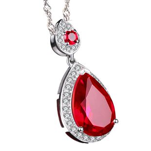 红宝石吊坠925纯银镀18K金镶嵌7.5克拉彩宝红刚玉珠宝水滴项链女