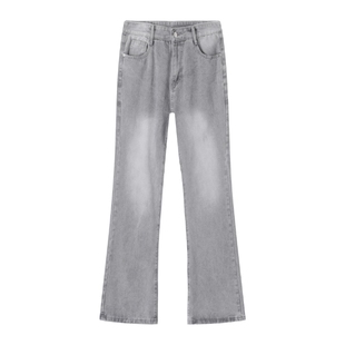 班尼路SK美式加绒阔腿牛仔裤男宽松长裤高街风微喇保暖亲肤裤子YS