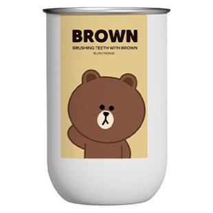 LINE FRIENDS布朗熊不锈钢刷牙杯漱口杯轻奢家用牙具牙刷杯子情侣