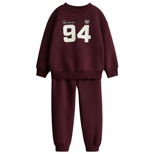 HM童装男童套装2件式夏季圆领长袖深红色卫衣慢跑裤1296447