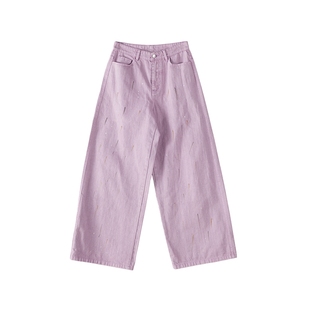 AS复古牛仔裤女26春季新款阔腿高腰做旧泼墨舒适长裤百搭不挑人