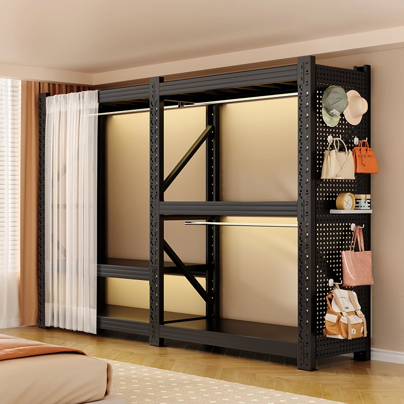 开放式货架衣柜简易组装家用卧室出租房落地置物架多层收纳衣帽架